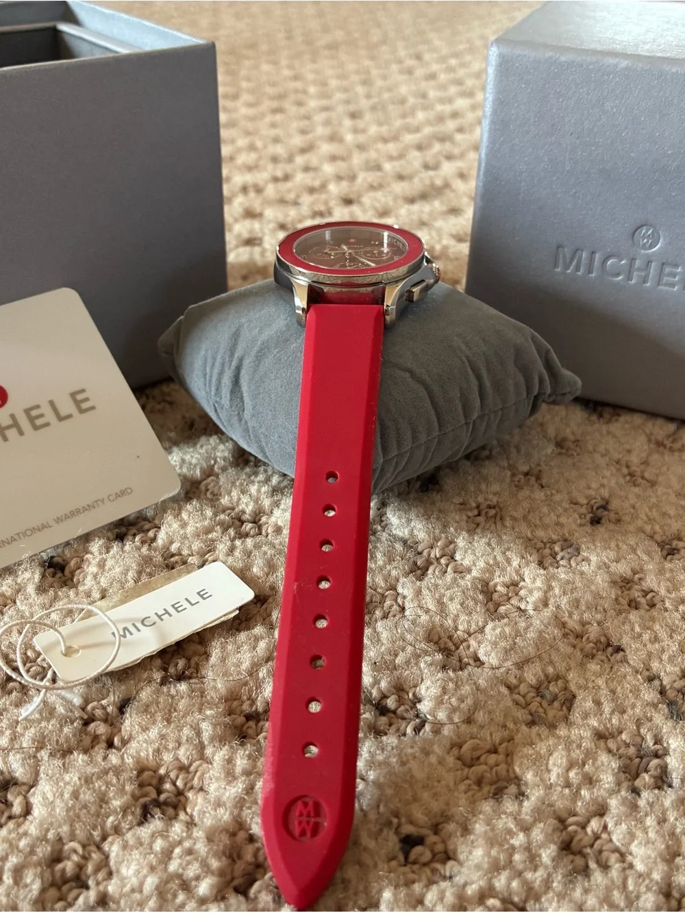 Michele Red Dial and Red Strap Chronograph Watch